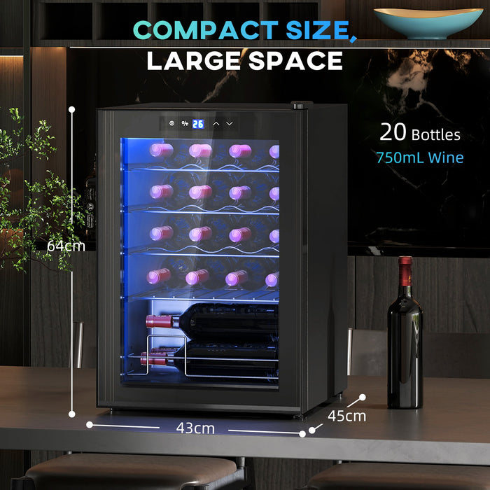 Cantinetta Vino Refrigerata per 20 Bottiglie Capacità 53L Porta in Vetro Anti-UV Nero