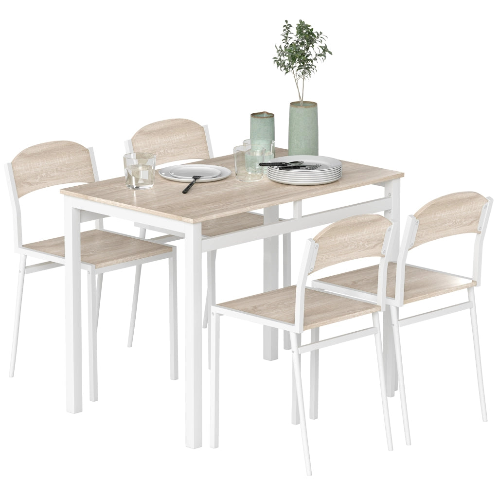 Set da pranzo ¨C zephmum ¨C 1 tavolo rettangolare e 4 sedie in metallo e MDF, grigio e bianco
