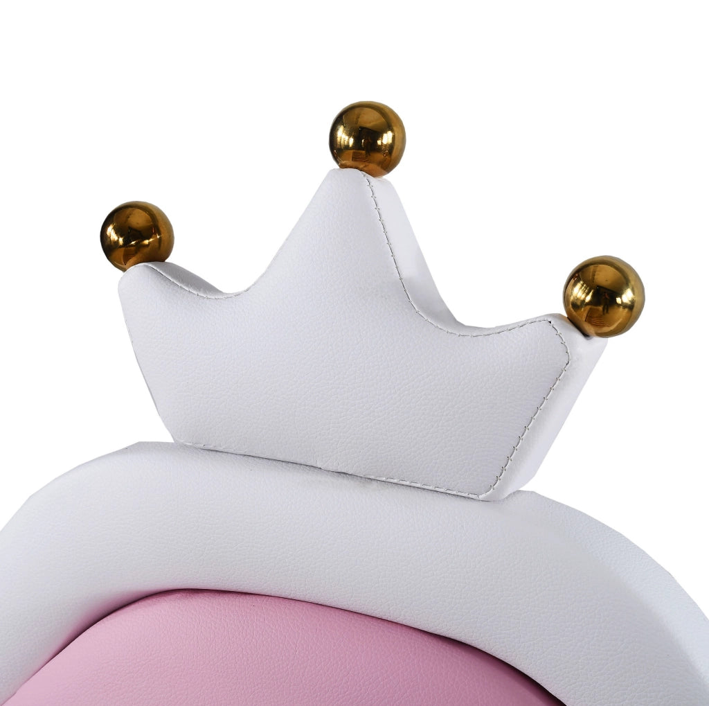 Letto per bambini imbottito 90x200 cm con testiera a corona; bianco e rosa in similpelle