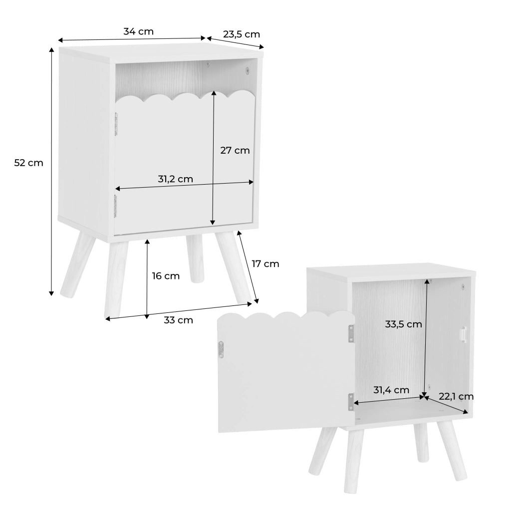 Comodino per bambini decorazione legno 1 anta, marrone naturale