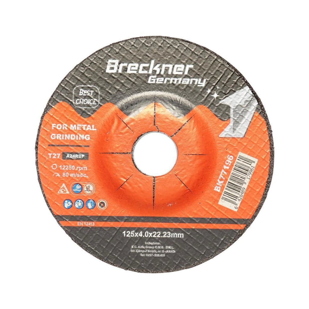 10 Dischi Smerigliatrice T27 125x4x22mm Metallo per Smerigliatrice Angolare Disco per sgrossatura Metallo Disco Flessibili Mola da Sbavo Breckner Germany