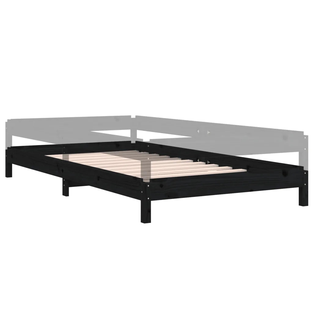 Letto singolo | Letto per adulti | Letto Impilabile Nero 80x200 cm in Legno Massello di Pino