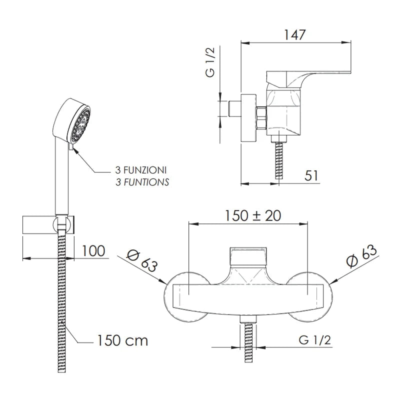 Rubinetto doccia esterno con kit doccia - serie class line
