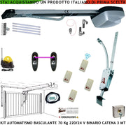 Kit Automatismo Motore 220/24 V da Soffitto per Cler Basculante 70 Kg 4 Radiocomandi Faro Antenna Selettore Binario Alluminio Catena Acciaio 3 Metri Cordino Sblocco Pattino Archetto Luce di Cortesia