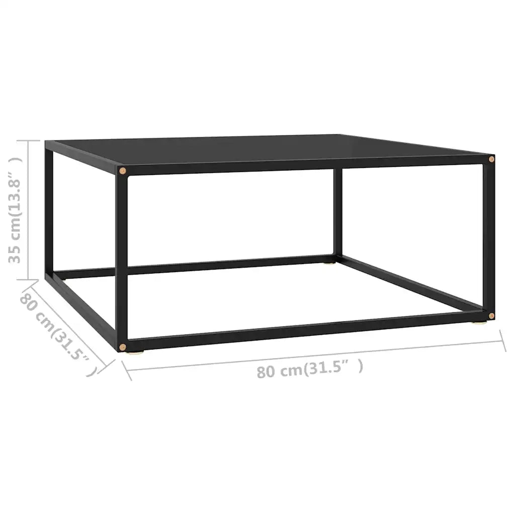 Tavolino da Salotto Nero con Vetro Nero-Tavolino da soggiorno 80x80x35 cm