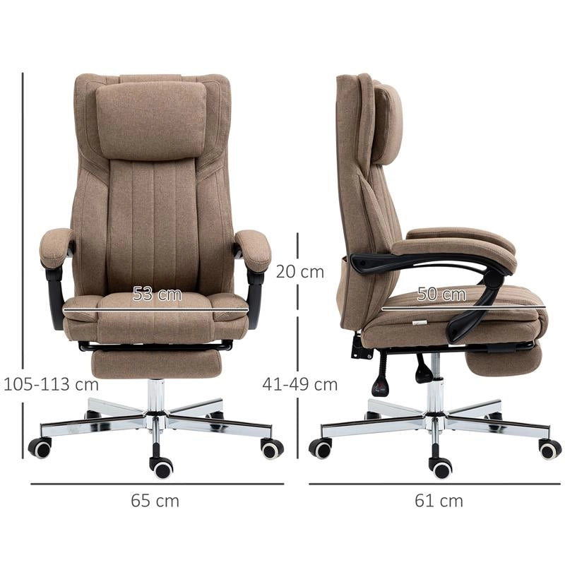 SEDIA DA UFFICIO MASSAGGIANTE CON POGGIAPIEDI E TELECOMANDO IN TESSUTO EFFETTO LINO 65X61X105-113 CM MARRONE