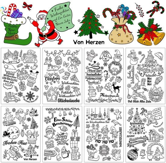 Stampe di Natale 126+ pezzi - Stampe divertenti - Stampe in silicone - Attività di confezione/Scrapbooking - Babbo Natale/Albero di Natale - Regalo per le festività - Stampe di Natale