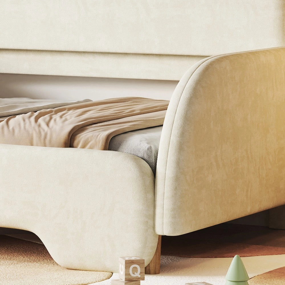 Letto Orsetto Estraibile Imbottito in Velluto ¨C MINIMAL ¨C Beige, 140x200cm