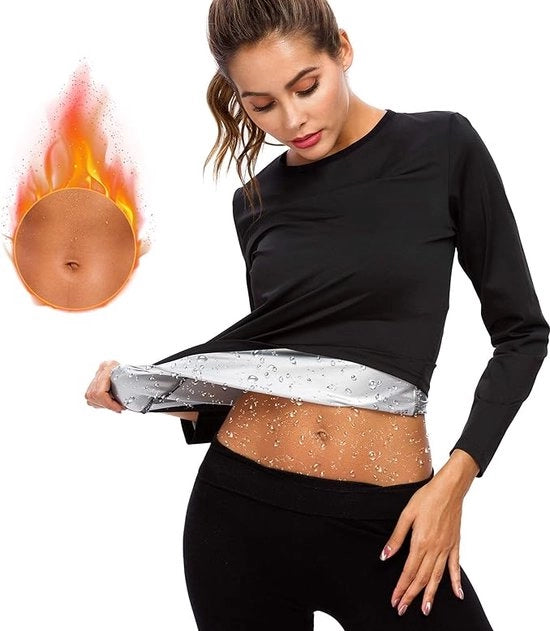 Maglietta per sauna donna, vestito termico per sauna, neoprene, bodyshaper, abbigliamento per sudare, maglietta, per la forma del corpo per fitness - M