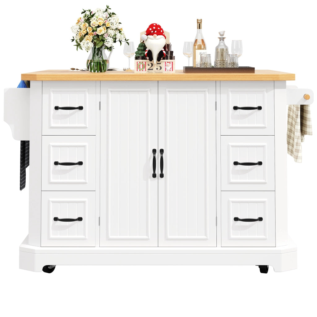Isola Cucina Mobile con 2 Ante e 6 Cassetti ¨C MINIMAL ¨C Bianco/Nero, 120x45x91 cm