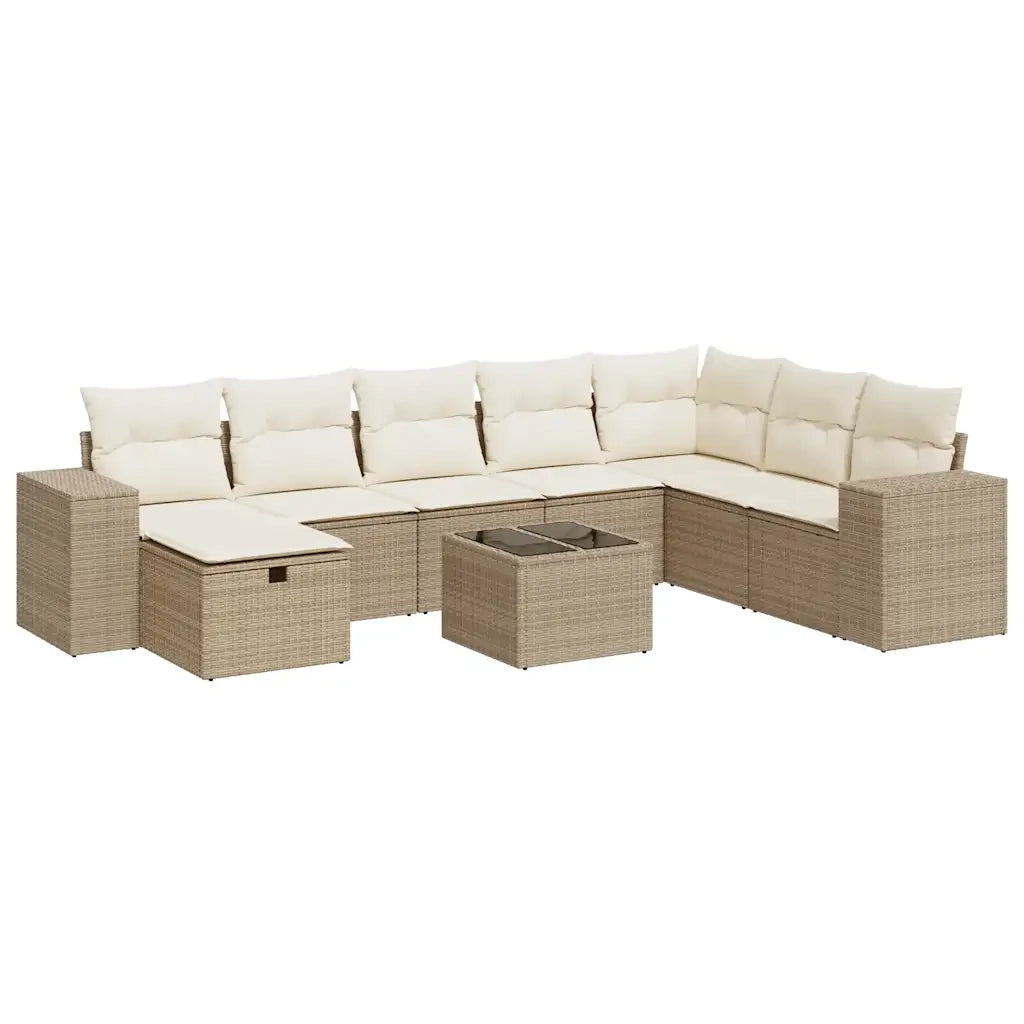 Set Divano da Giardino 9 pz con Cuscini Beige in Polyrattan 3325744