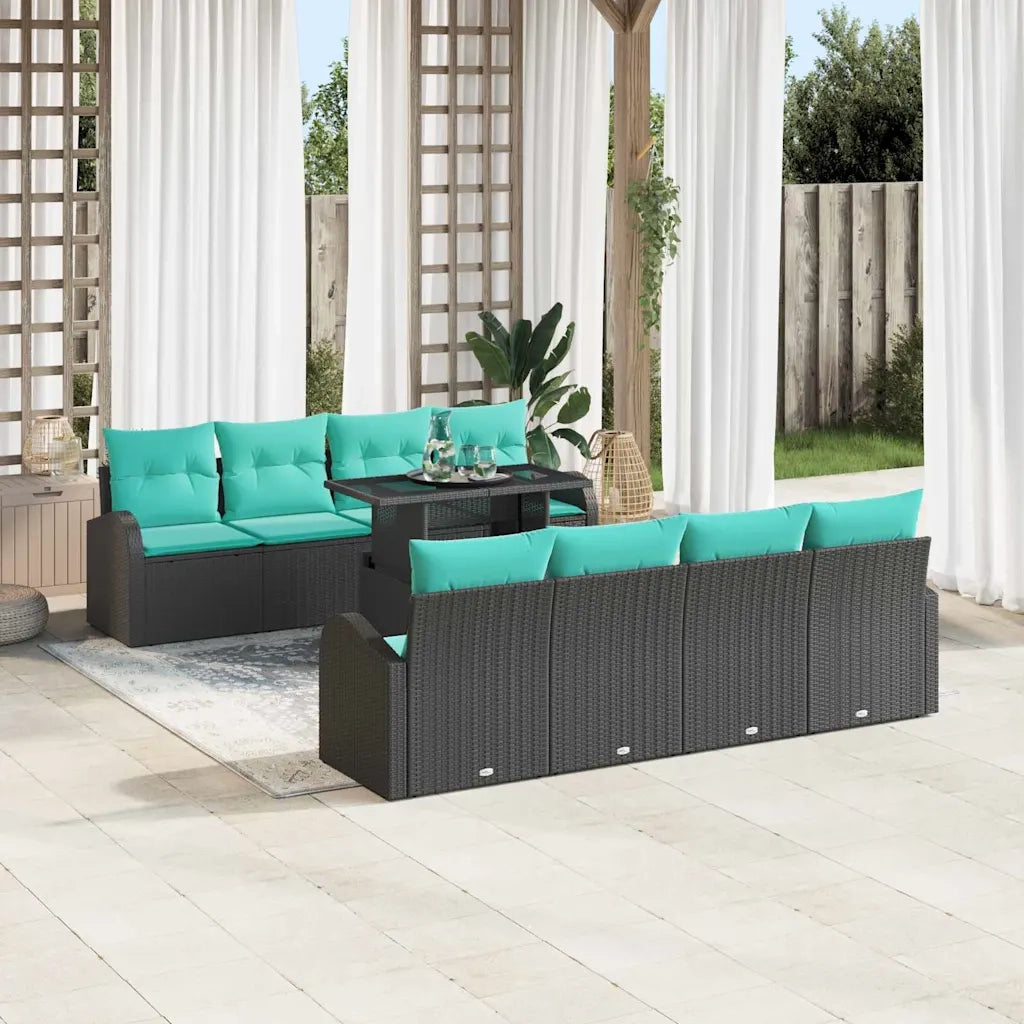 Set Divano da Giardino 9 pcs Nero Rattan in Polipropilene 3357349