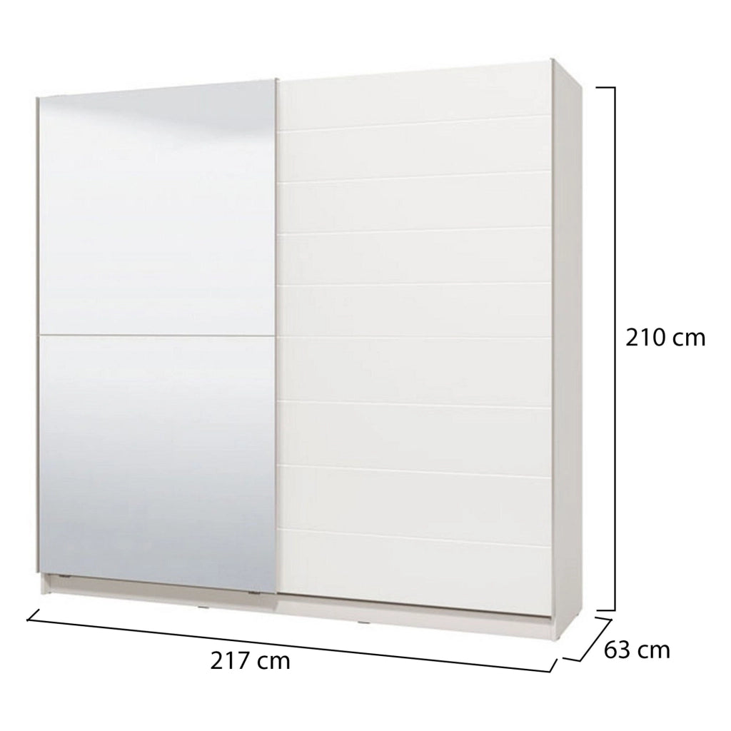Armadio Camera da Letto Valsinni, Guardaroba Grande Appendiabiti, 217x210h cm Bianco Opaco