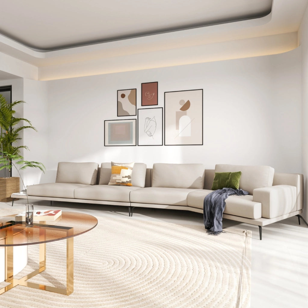 Divano moderno a L in tessuto design elegante e funzionale, Divano angolare perfetto per soggiorno Beige-Divani