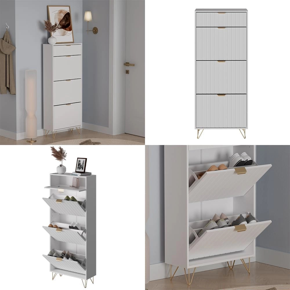 Armadio per le scarpe Helge, Bianco, 60 x 145 cm 3 scomparti, autoportante per una conservazione salvaspazio nell’ingresso