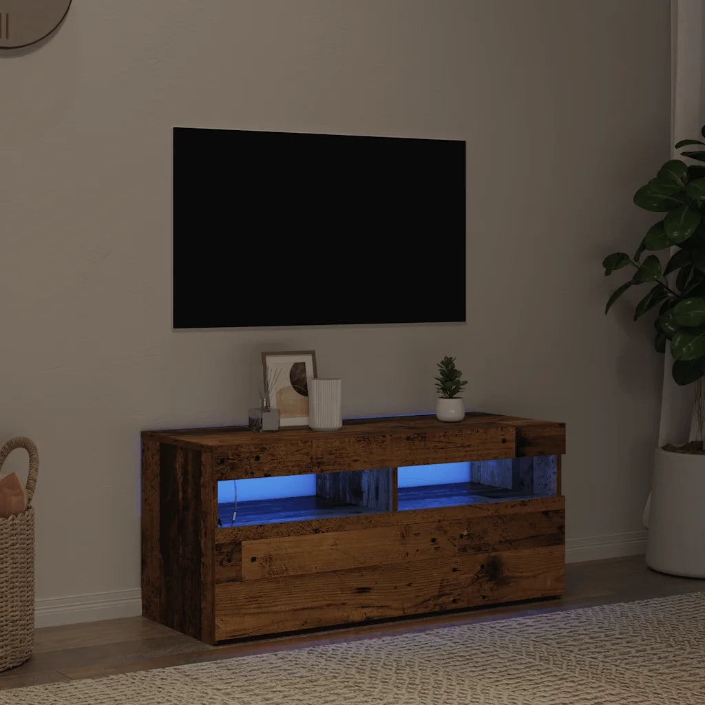 Mobile Porta TV con LED Legno Antico 90x35x40 cm Multistrato 856307