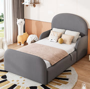 Letto imbottito per bambini 90x200 cm con contenitore idraulico e sponde laterali grigio
