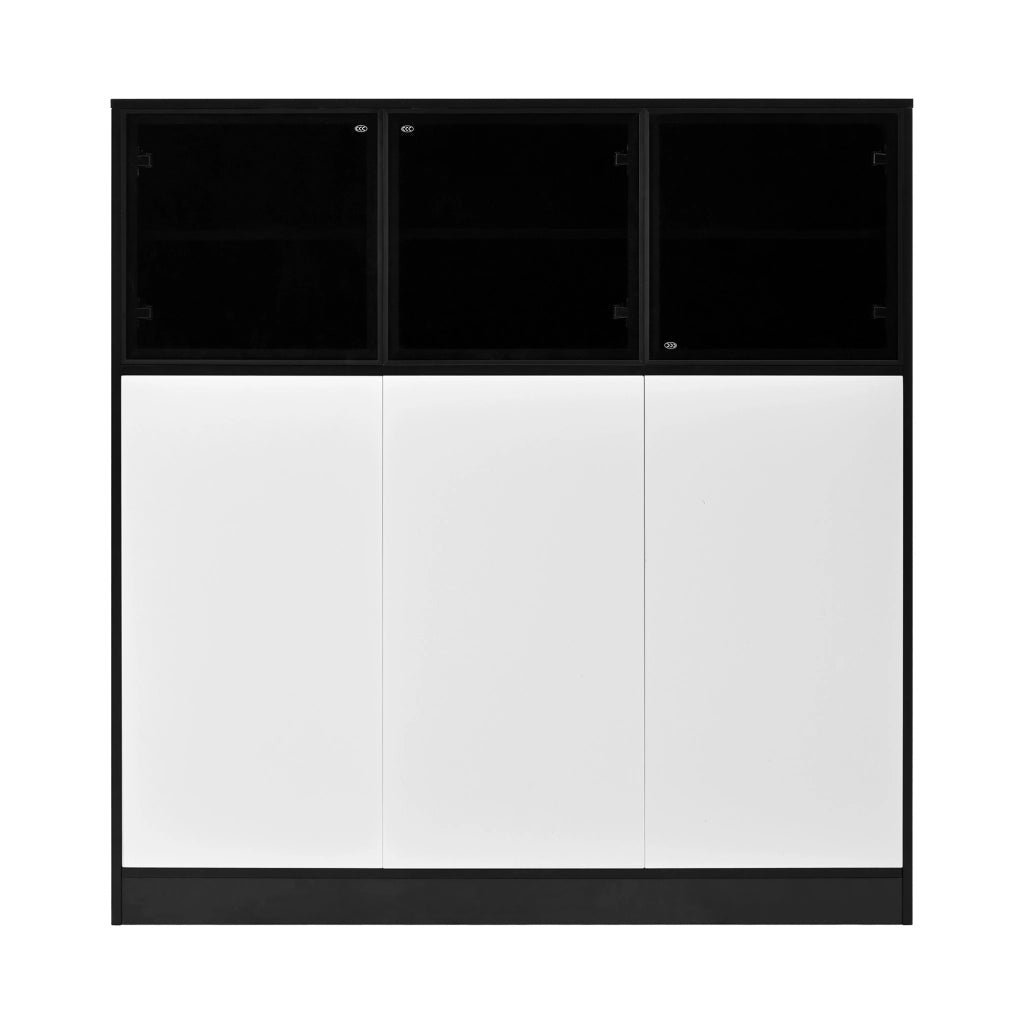 Credenza contenitore con luci LED, 6 ante e 14 scomparti, 100 x 40 x 105 cm, nero e bianco