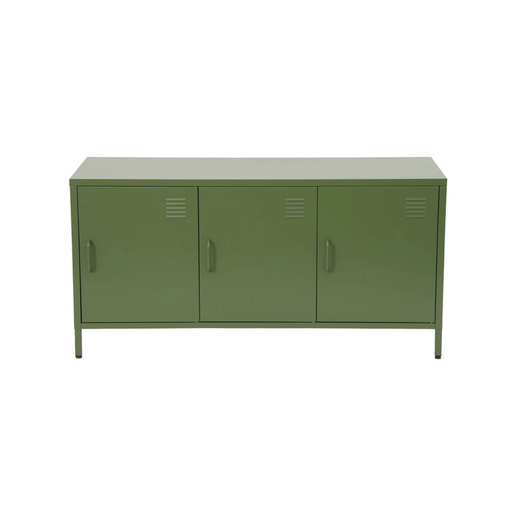 Mobile tv industriale in metallo 3 ante, 120cm, verde