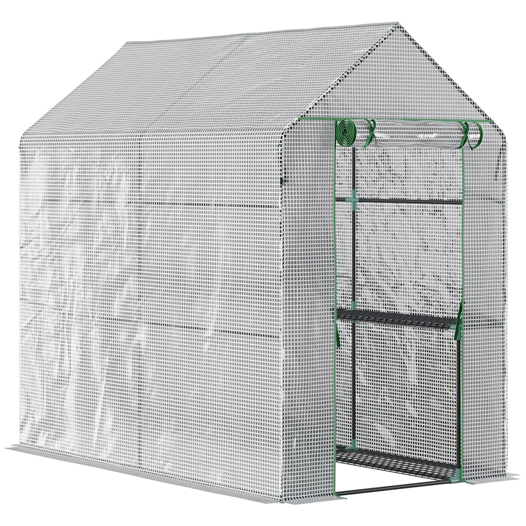 Serra da giardino begehbar con 4 ripiani, copertura in PE, porta con cerniera, 120x186x190 cm