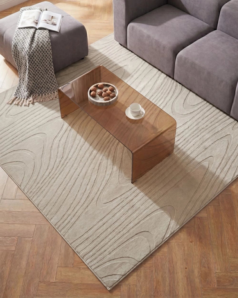 Tappeto in pelliccia sintetica di coniglio beige in poliestere, 160 x 160 cm, quadrato, morbido, a pelo lungo, motivo geometrico