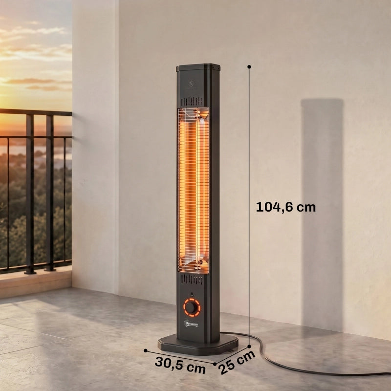Stufa a infrarossi 2000 W in carbonio; da pavimento con telecomando; 8 livelli; timer; nero