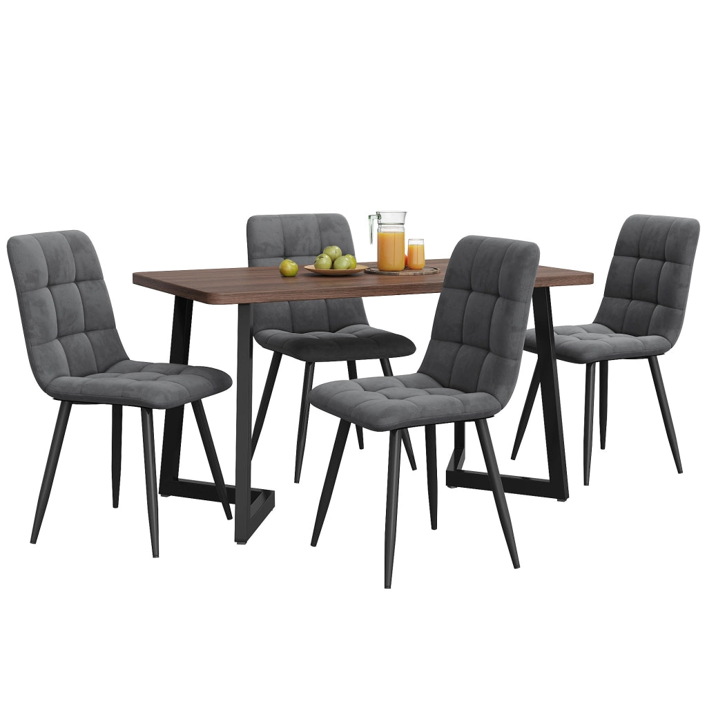 Set tavolo e 4 sedie 117x68x75 cm MDF noce e grigio scuro