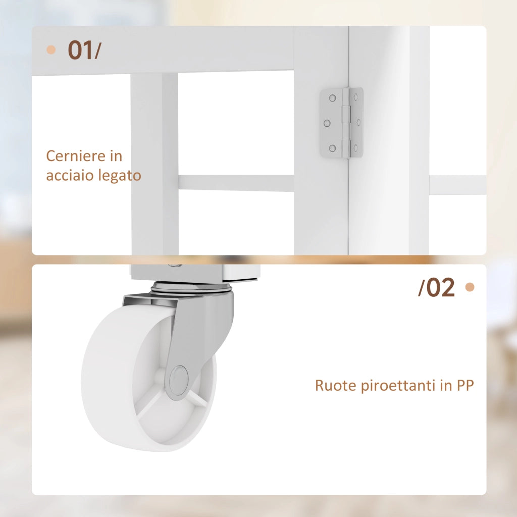 Tavolo Pieghevole da Pranzo 120x60x75 cm con 2 Ribalte e Ripiani in Truciolato Bianco
