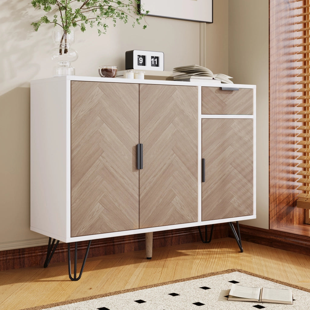 ARMADIO contenitore 90x30x71,5 cm bianco e effetto legno con cassetto e 3 ante