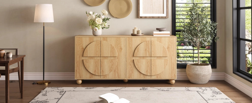 Credenza e madia a 4 ante con 2 vani interni e ripiani regolabili, per soggiorno e ingresso, naturale, 160 × 38 × 76 cm