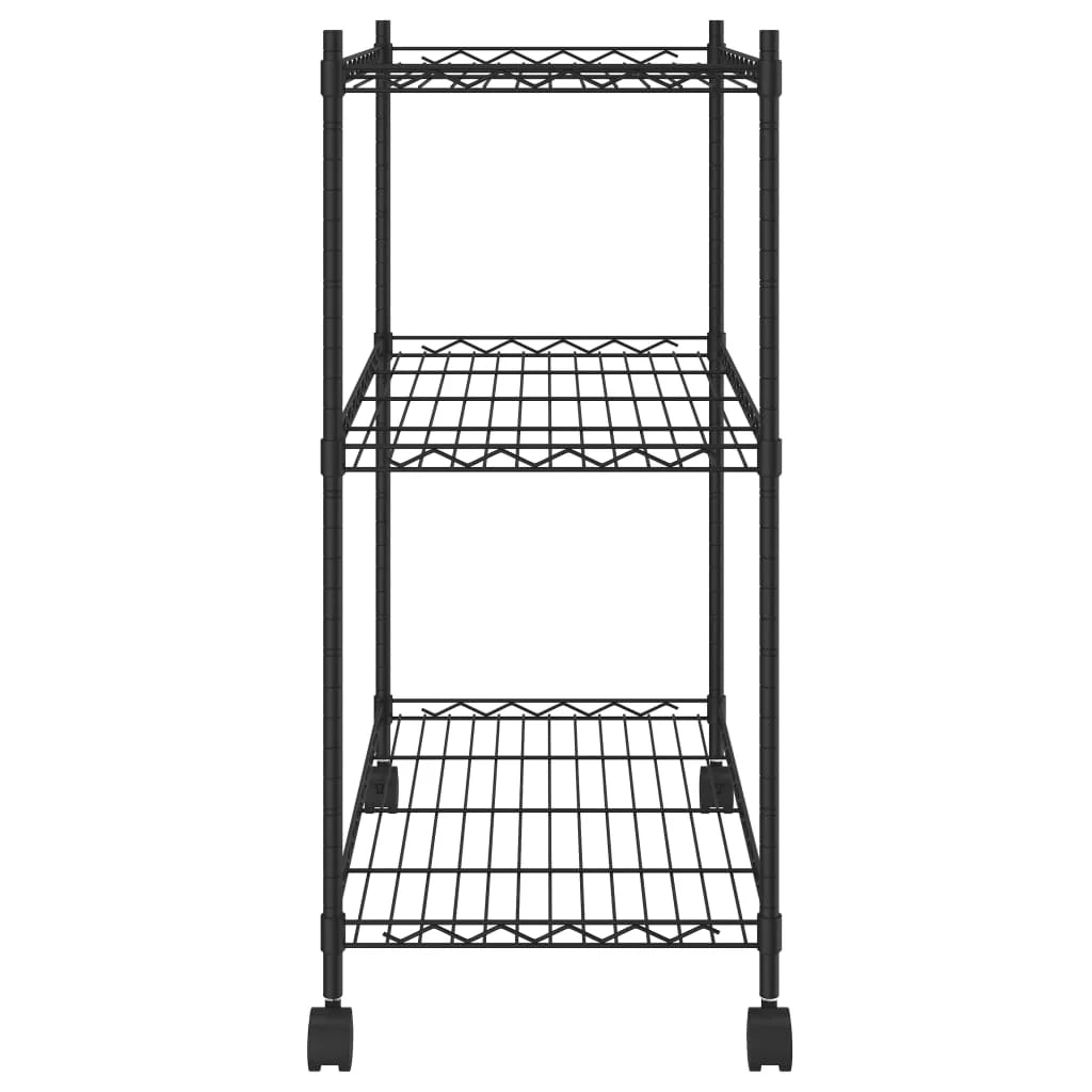 Scaffale portaoggetti a 3 ripiani con ruote 60 x 35 x 81 cm 150 kg nero 02_0045691
