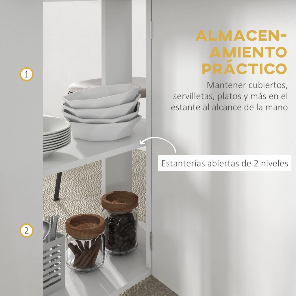 Tavolo Pieghevole con Ruote e Ripiani ¨C Zephmum ¨C Bianco 120x60x77 cm