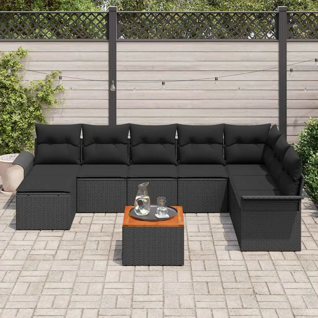 Set Divano da Giardino con archiviazione 9 pcs Nero polyrattan 3356035
