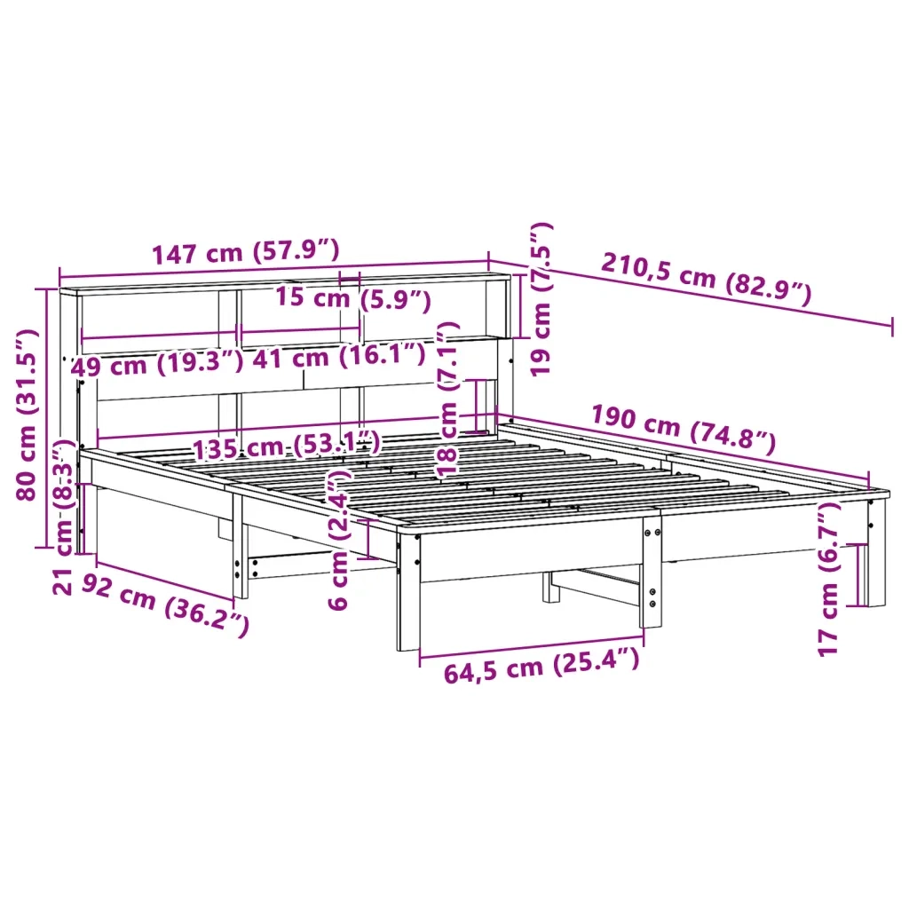 Letto senza Materasso Marrone Cera 135x190 cm in Legno di Pino 3309745