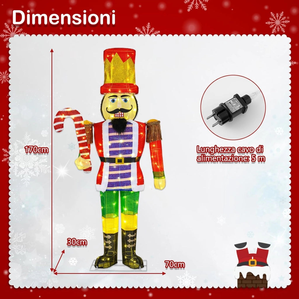 Soldato Schiaccianoci Luminoso da 170 cm, Decorazione Natalizia 3D Pre-illuminata con 110 Luci LED, Soldato di Natale Gigante per Interno ed Esterno, per Giardino e Prato (Modello 4)