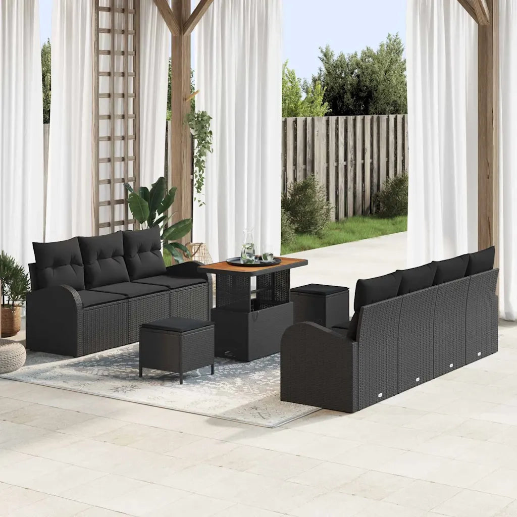 Set Divano da Giardino con cuscino con cuscino 10 pcs Nero