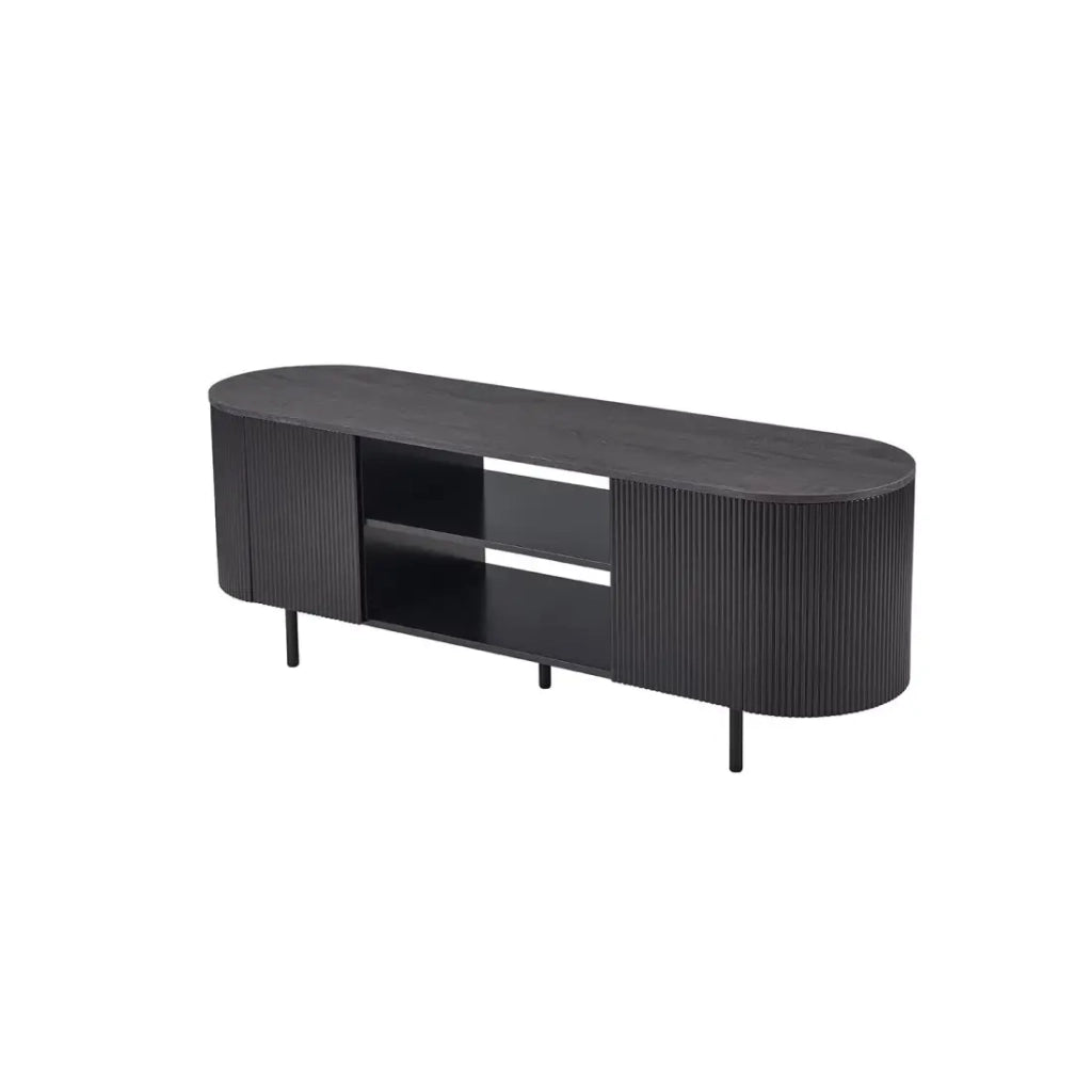 Mobile TV VAGOS – Colore marrone scuro – Mobile TV arrotondato – 2 porte & 2 nicchie – 160 cm – Design contemporaneo