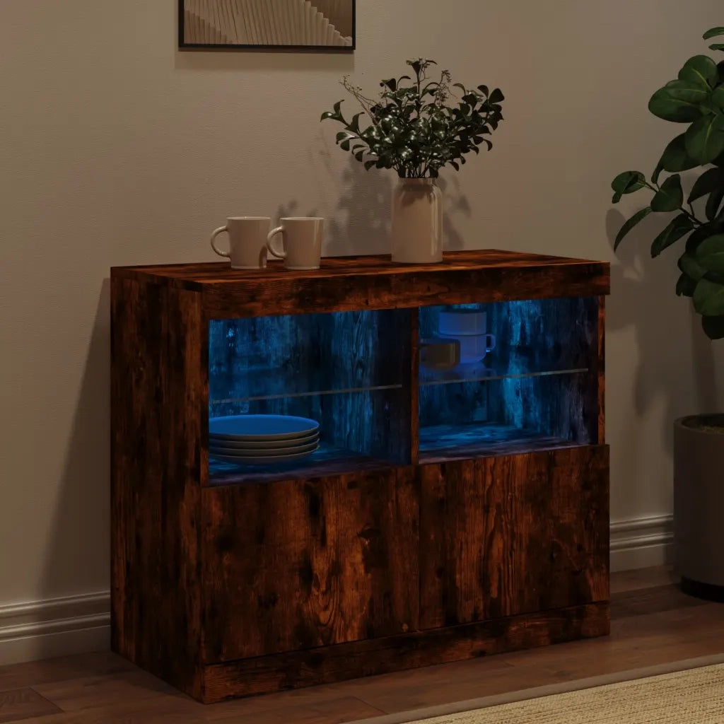 Credenza con Luci LED Rovere Fumo 81x37x67 cm