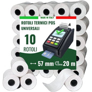 Trade Shop - Kit 10 Rotoli Pos In Carta Termica 57mmx20mt Universali Compatibili Con Dispositivi Pos -