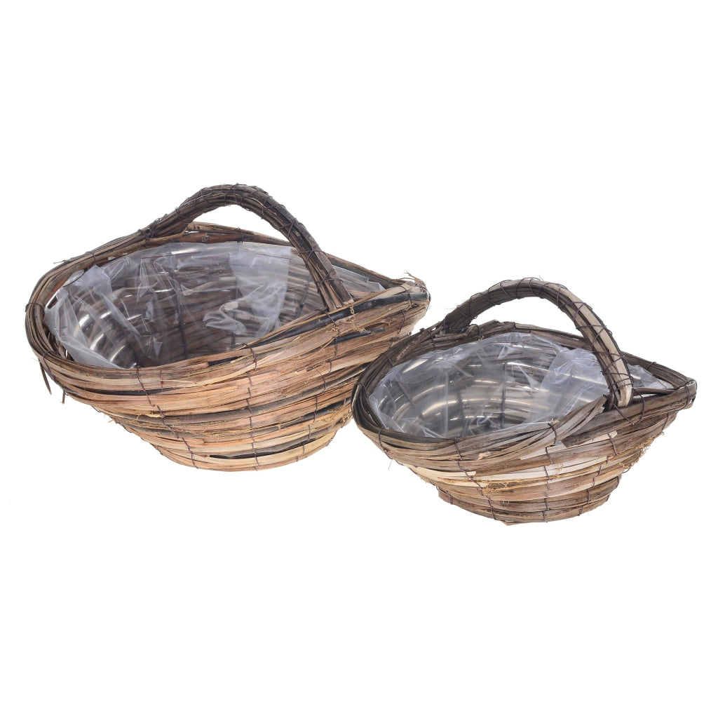 Set 2 Cesti Ovali in Vimini con Manico Larghezza 47 cm