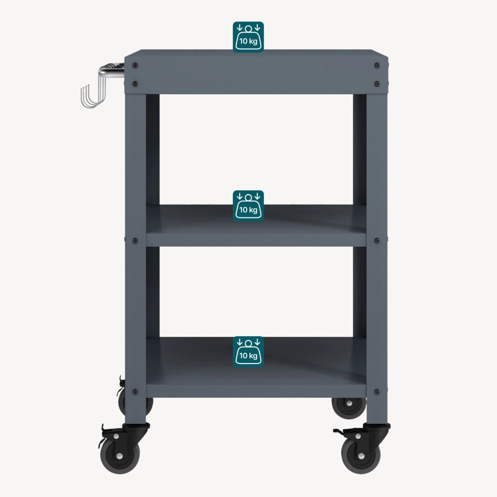Carrello Portavivande Bolognano di Servizio a 3 Ripiani 81x50x50 cm - Grigio Scuro casa.pro