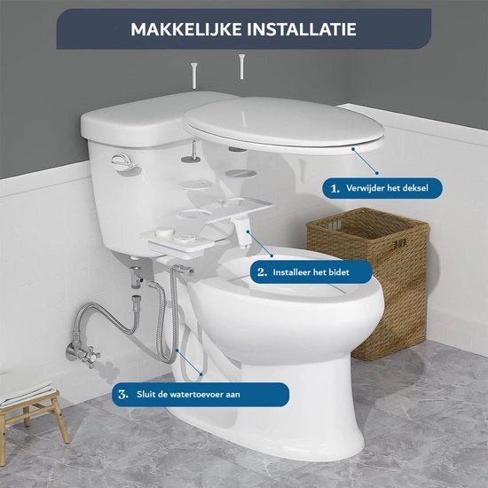 Bidet - Accessorio di installazione - Non elettrico - Manopola per regolare la pressione dell'acqua - Spremi con ritiro - Design sottile - Bianco