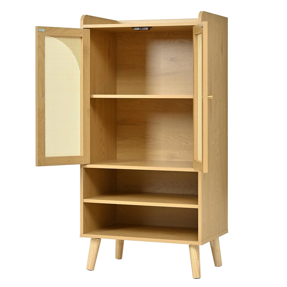 Buffet in rattan con 2 porte e 2 scomparti aperti - Xylo - L60¡ÁP40¡ÁH121 cm - Multifunzionale per ingresso, soggiorno o cucina
