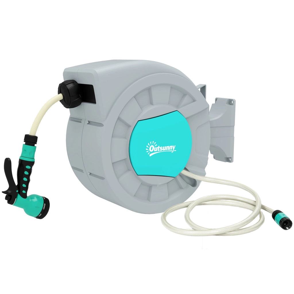 Avvolgitubo Automatico a Parete e Portatile Lunghezza 25+2 m con Sistema di Blocco e 7 Getti Grigio