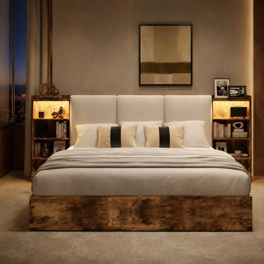 Letto matrimoniale 180x200 cm con contenitore idraulico e LED