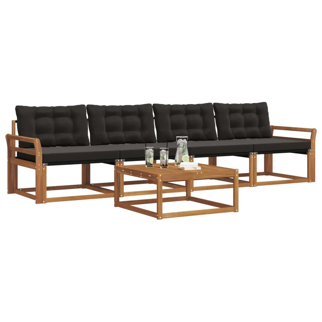 Set di divani da esterno con cuscino 5 pcs Naturale e Nero