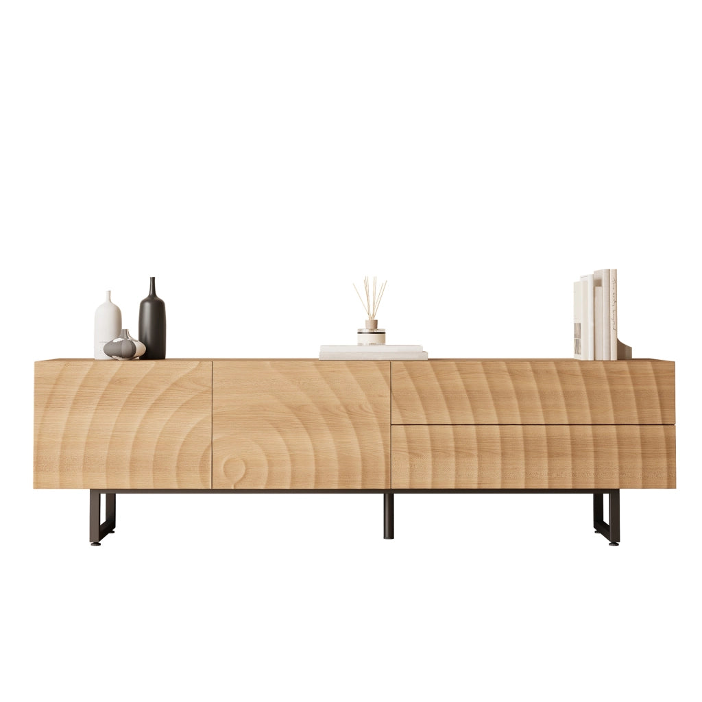 OKWISH Mobile TV con 2 Ante e 2 Cassetti, Passacavi, Stile Scandinavo, per Soggiorno, in Pannello di Particelle, 180 x 38 x 51.5 cm, Naturale