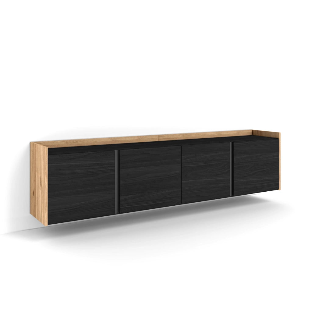 Mobile TV Soggiorno, 207x50x35 cm, Per TV fino a 80", Sospeso, da appendere, Nero e rovere