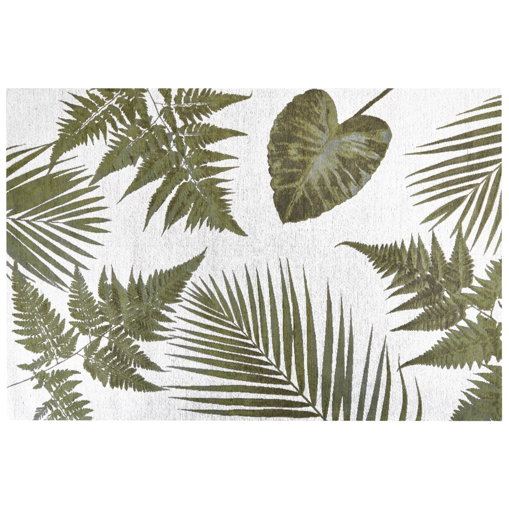 Tappeto verde in cotone con motivo a foglie per soggiorno 200 x 300 cm Rustico Boho