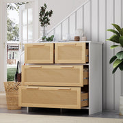 Cassettiera in rattan naturale con 4 cassetti 80x80x38 cm; bianco e naturale